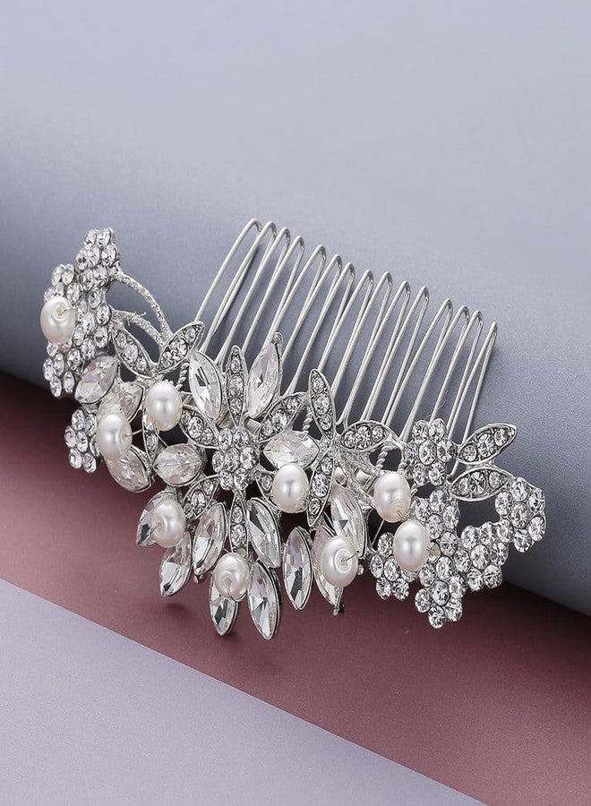 Hapibuy Crystal Wedding Hair Comb Bridal Hair Comb Pearl Wedding Headpiece Silver Hair Accessories - Image 2